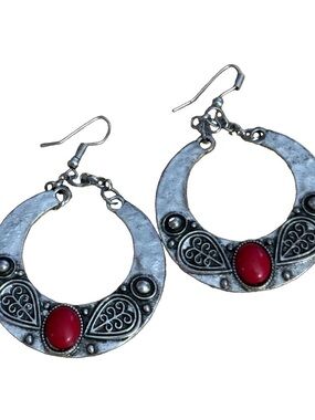 Paparazzi Paleo Paradise Red Stone Boho Tribal Crescent Dangle Earrings